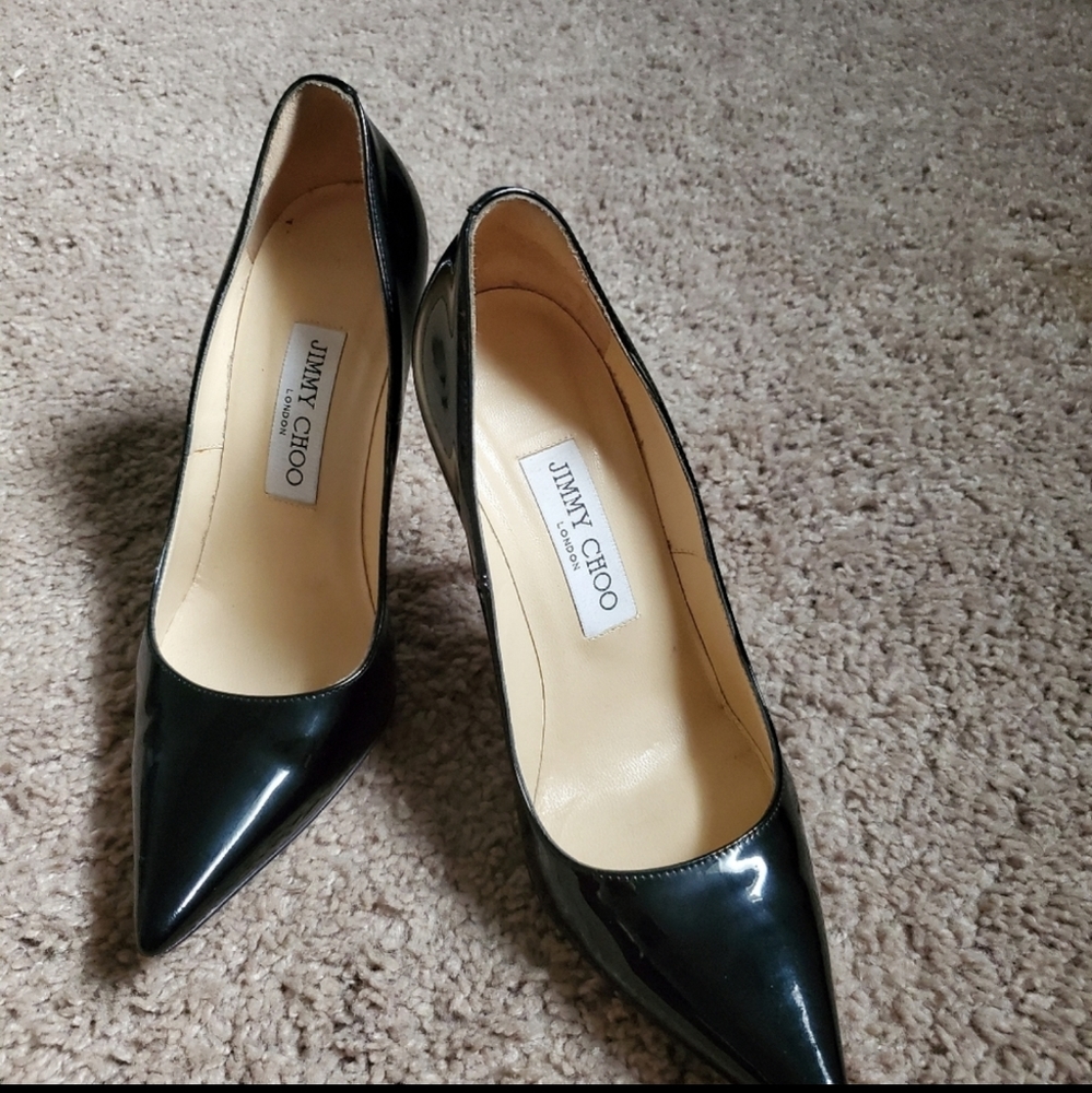 Jimmy Choo Black Patent Leather Pointed-Toe Heels - Picture 2 of 6